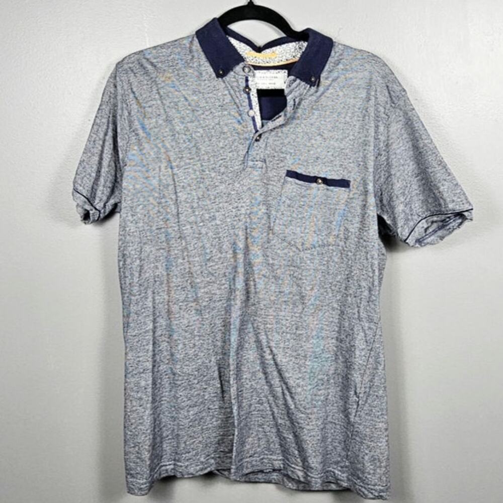 Denim &‎ Flower Ricky Singh Men’s Large Polo Micro Stripe Floral Trim